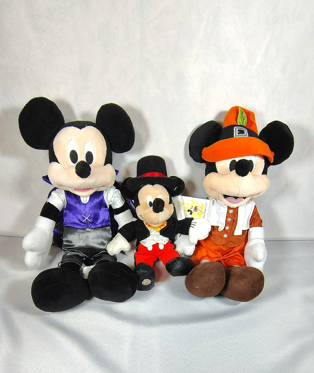 Disney Mickey Mouse Plush Lot Vampire Mickey, Pilgram Mickey & Vintage Tuxedo